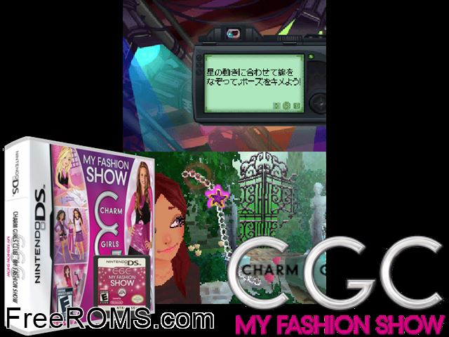 Charm Girls Club - My Fashion Show Europe NDS game showing 3D box cover and gameplay screenshot
