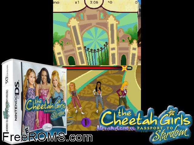 Cheetah Girls - Passport to Stardom, The NDS game showing 3D box cover and gameplay screenshot