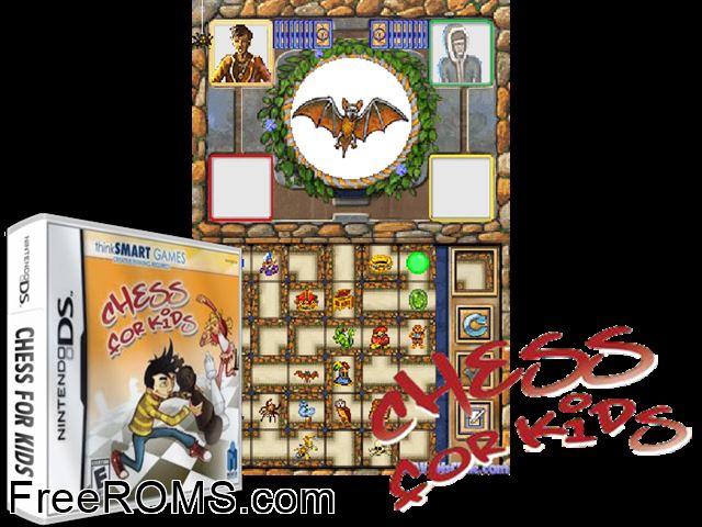 Chess for Kids Europe NDS game showing 3D box cover and gameplay screenshot