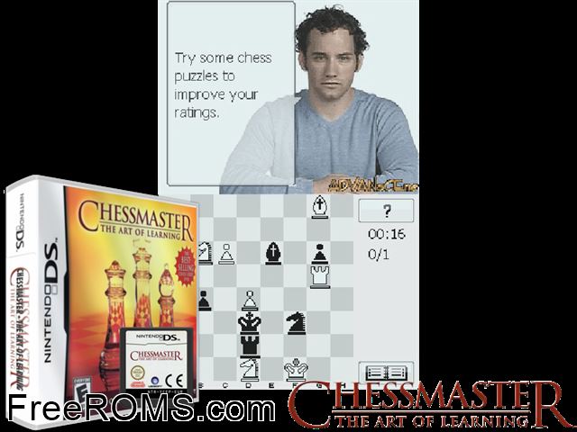 Chessmaster - The Art of Learning Europe NDS game showing 3D box cover and gameplay screenshot