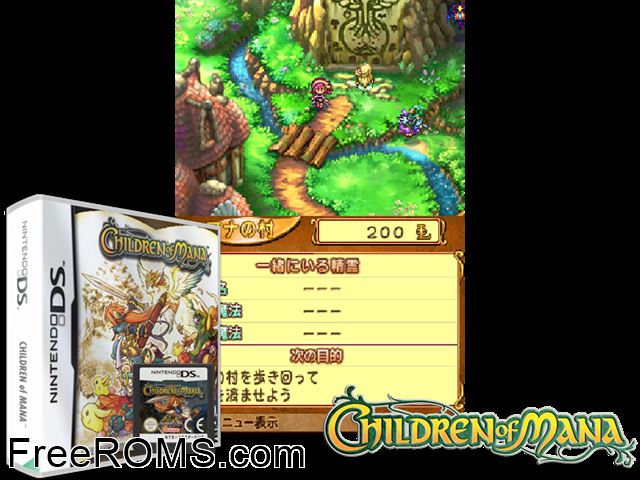 Children of Mana Europe NDS game showing 3D box cover and gameplay screenshot