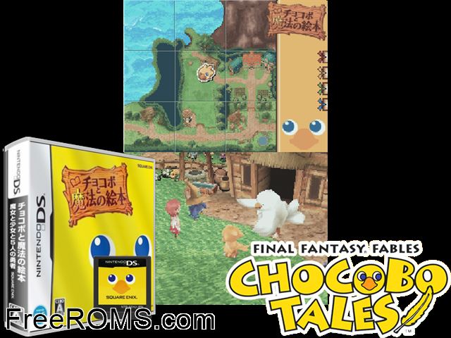 Chocobo to Mahou no Ehon Japan NDS game showing 3D box cover and gameplay screenshot