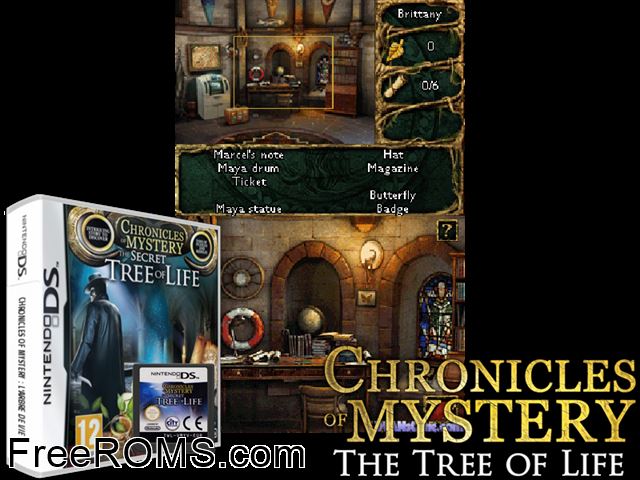 Chronicles of Mystery - The Secret Tree of Life NDS game showing 3D box cover and gameplay screenshot