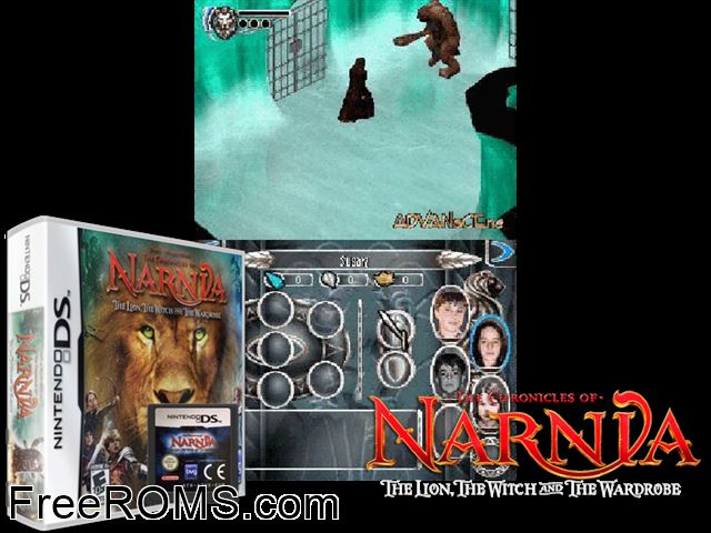 Chronicles of Narnia - The Lion, the Witch and the Wardrobe, The NDS game showing 3D box cover and gameplay screenshot