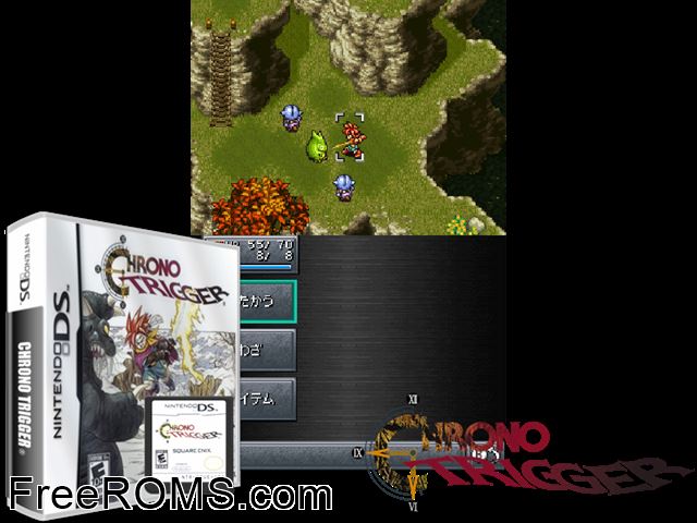 Chrono Trigger NDS game showing 3D box cover and gameplay screenshot
