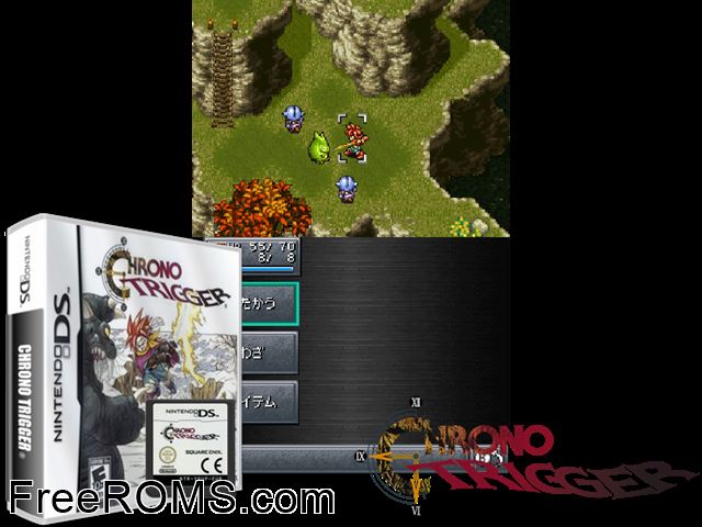 Chrono Trigger Europe NDS game showing 3D box cover and gameplay screenshot