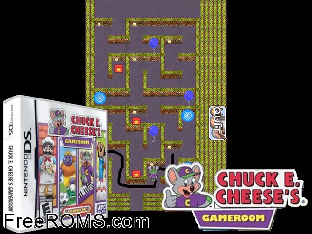 Chuck E. Cheeses Gameroom NDS game showing 3D box cover and gameplay screenshot