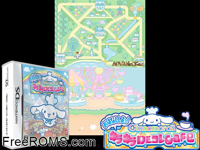 Cinnamoroll - Ohanashi shiyo! Kira Kira DE Kore Cafe Japan NDS game showing 3D box cover and gameplay screenshot