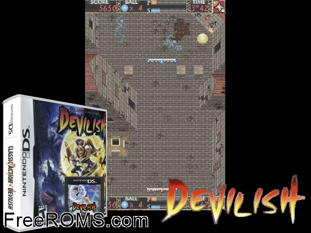 Classic Action - Devilish NDS game showing 3D box cover and gameplay screenshot