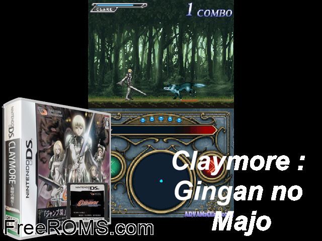 Claymore - Gingan no Majo Japan NDS game showing 3D box cover and gameplay screenshot