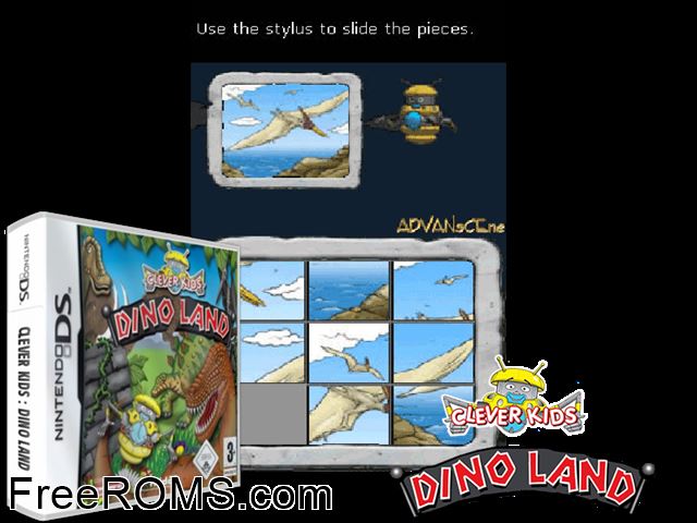 Clever Kids - Dino Land Europe NDS game showing 3D box cover and gameplay screenshot
