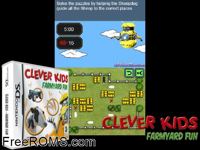 Clever Kids - Farmyard Fun Europe NDS game showing 3D box cover and gameplay screenshot