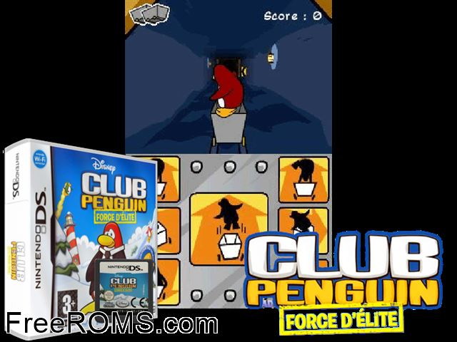 Club Penguin - Force DElite France NDS game showing 3D box cover and gameplay screenshot