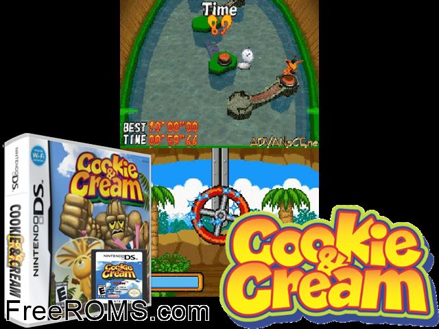 Cookie and Cream NDS game showing 3D box cover and gameplay screenshot