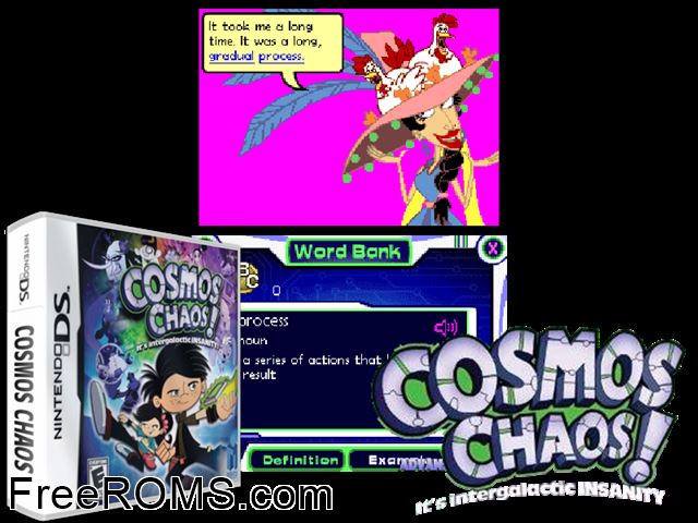 Cosmo Chaos NDS game showing 3D box cover and gameplay screenshot
