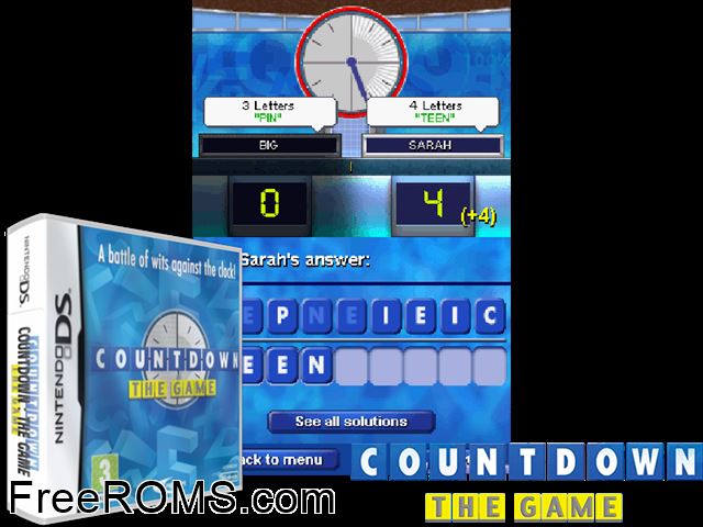 Countdown - The Game Europe NDS game showing 3D box cover and gameplay screenshot