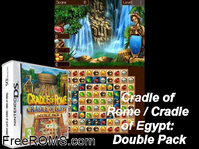 Cradle of Rome - Cradle of Egypt Double Pack Europe NDS game showing 3D box cover and gameplay screenshot