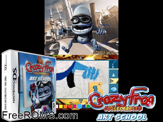 Crazy Frog Collectables - Art School Europe NDS game showing 3D box cover and gameplay screenshot