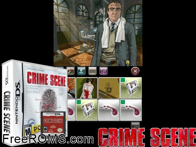 Crime Scene Europe NDS game showing 3D box cover and gameplay screenshot