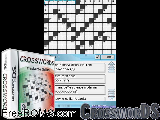 Crosswords - Cruciverba Italiani Italy NDS game showing 3D box cover and gameplay screenshot