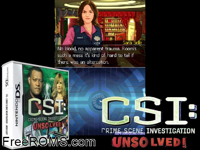 CSI - Unsolved Europe NDS game showing 3D box cover and gameplay screenshot