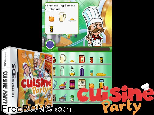 Cuisine Party France NDS game showing 3D box cover and gameplay screenshot