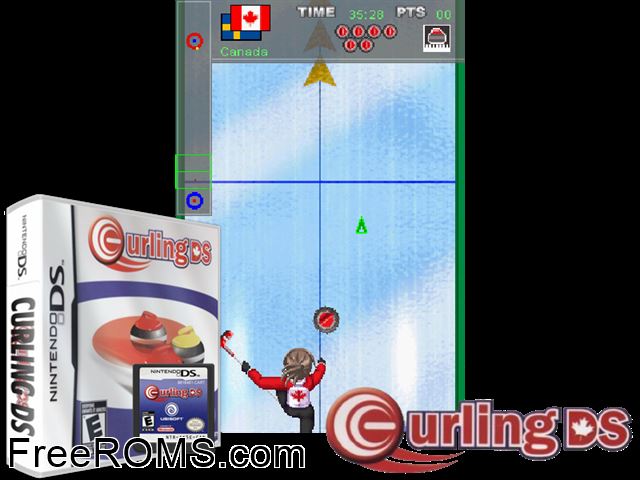 Curling DS NDS game showing 3D box cover and gameplay screenshot