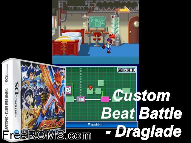 Custom Beat Battle - Draglade Japan NDS game showing 3D box cover and gameplay screenshot