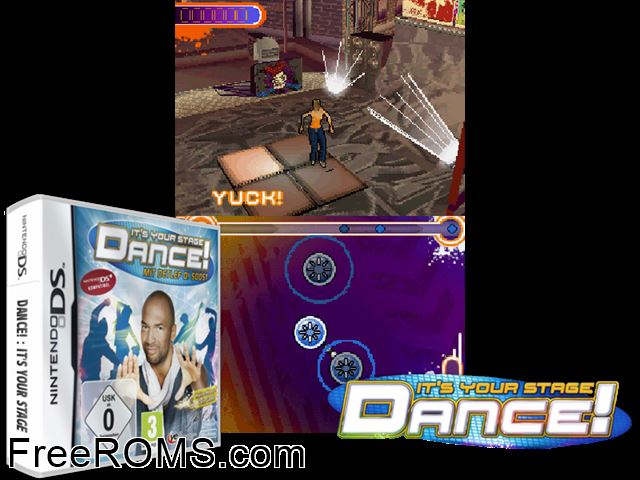 Dance! - Its your Stage Europe NDS game showing 3D box cover and gameplay screenshot