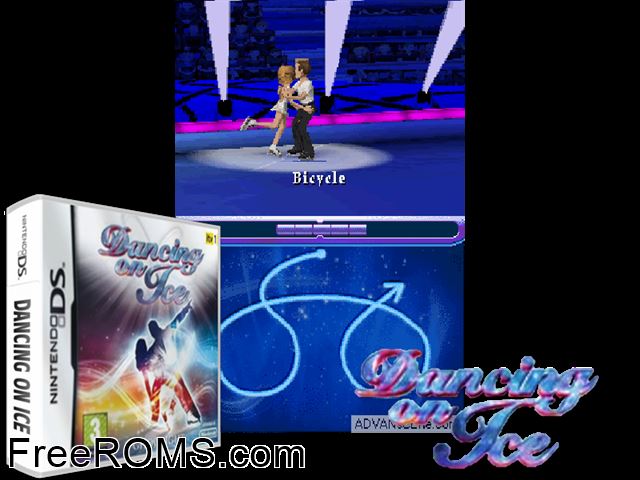Dancing on Ice Europe NDS game showing 3D box cover and gameplay screenshot