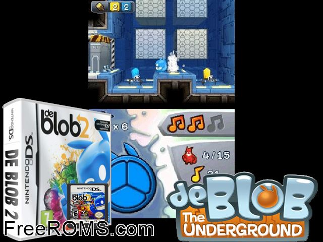 de Blob 2 NDS game showing 3D box cover and gameplay screenshot