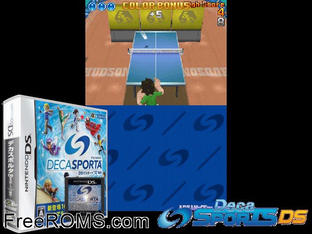 Deca Sporta - DS de Sports 10 Shumoku! Japan NDS game showing 3D box cover and gameplay screenshot