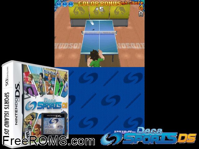 Deca Sports DS NDS game showing 3D box cover and gameplay screenshot
