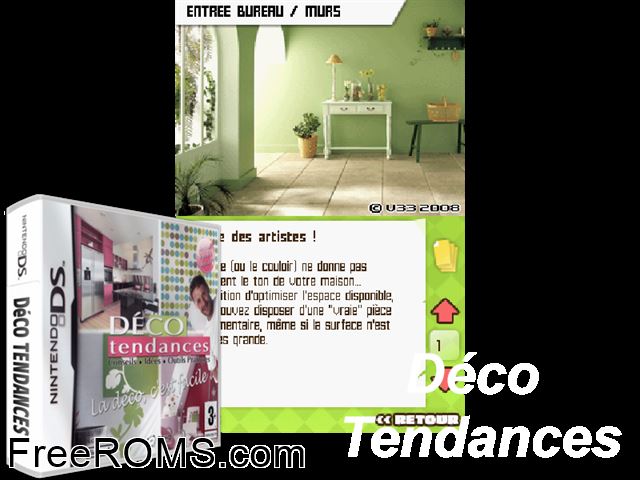 Deco Tendances France NDS game showing 3D box cover and gameplay screenshot