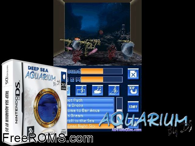 Deep Sea Aquarium by DS Europe NDS game showing 3D box cover and gameplay screenshot