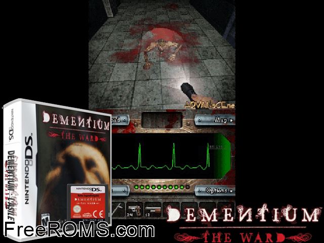 Dementium - The Ward Europe NDS game showing 3D box cover and gameplay screenshot