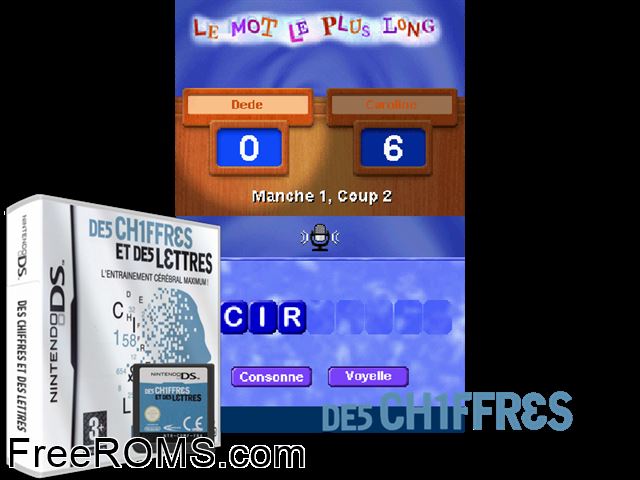 Des Chiffres et des Lettres France NDS game showing 3D box cover and gameplay screenshot