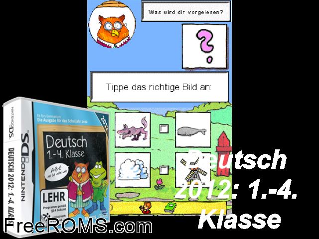 Deutsch 1.-4. Klasse 2012 Germany NDS game showing 3D box cover and gameplay screenshot