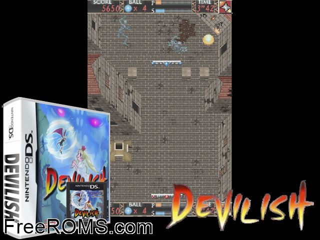 Devilish Europe NDS game showing 3D box cover and gameplay screenshot