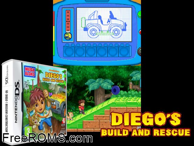 Diegos Build and Rescue NDS game showing 3D box cover and gameplay screenshot