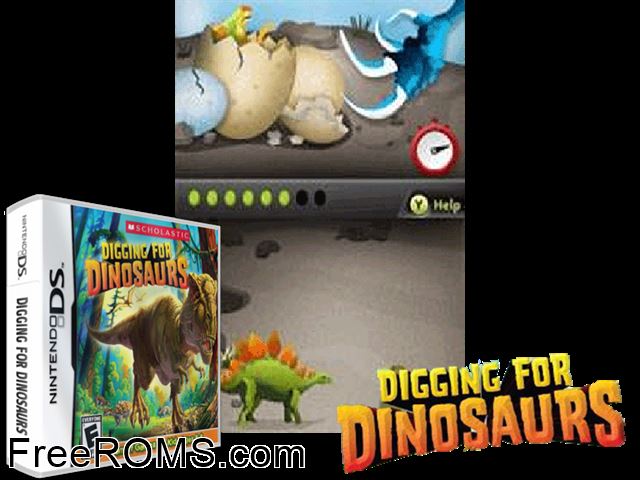 Digging for Dinosaurs NDS game showing 3D box cover and gameplay screenshot