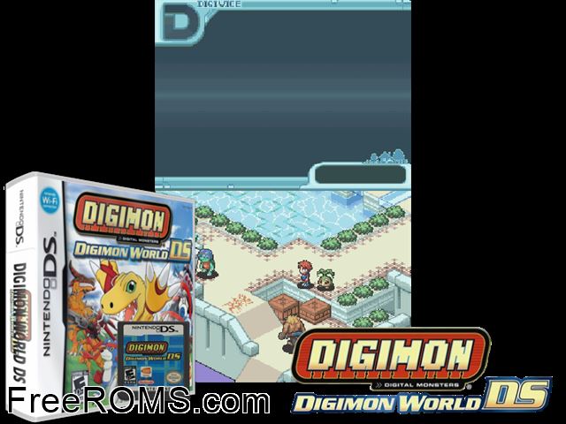 Digimon World DS NDS game showing 3D box cover and gameplay screenshot