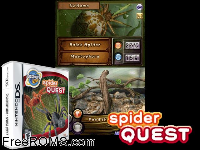 Discovery Kids Spider Quest NDS game showing 3D box cover and gameplay screenshot
