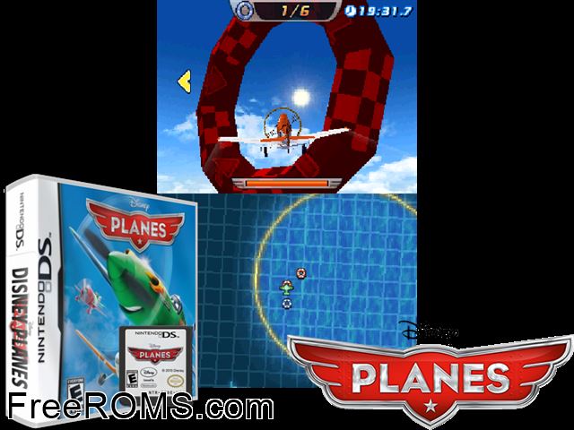 Disney Planes Europe NDS game showing 3D box cover and gameplay screenshot
