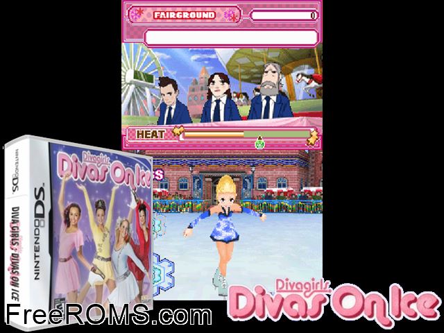 Diva Girls - Divas on Ice NDS game showing 3D box cover and gameplay screenshot
