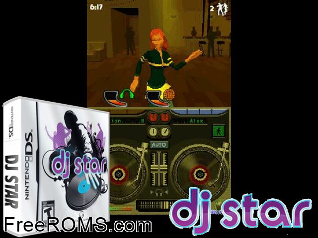 DJ Star Europe NDS game showing 3D box cover and gameplay screenshot