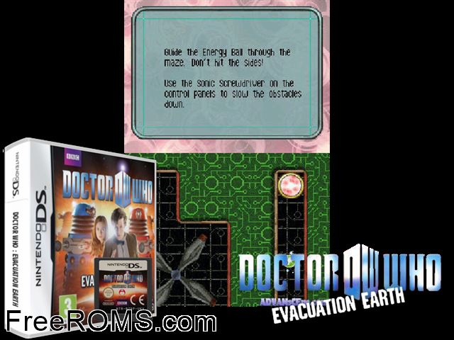 Doctor Who - Evacuation Earth Europe NDS game showing 3D box cover and gameplay screenshot