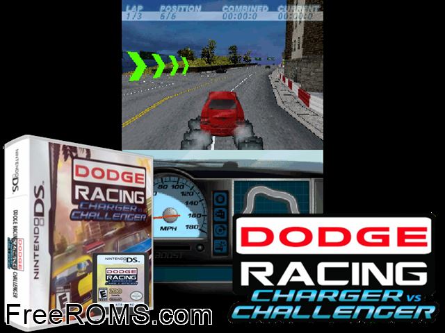 Dodge Racing - Charger vs Challenger Europe NDS game showing 3D box cover and gameplay screenshot
