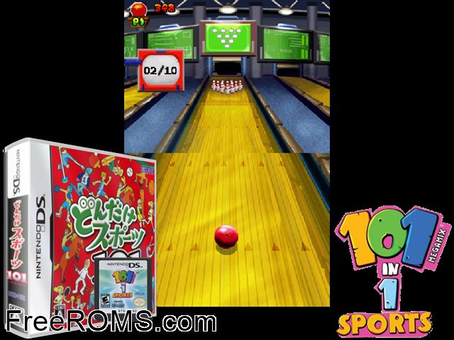 Dondake Sports 101 Japan NDS game showing 3D box cover and gameplay screenshot