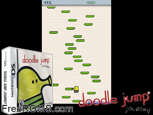 Doodle Jump Journey NDS game showing 3D box cover and gameplay screenshot